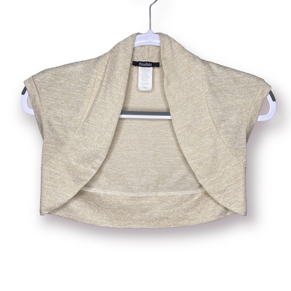 Vintage Y2K Manifesto Size S Gold Shimmer Glitter Short Sleeve Bolero Top
